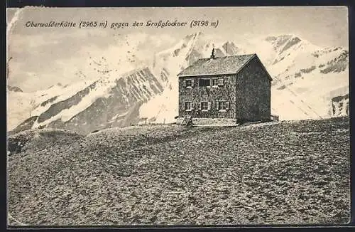 AK Oberwalderhütte, Blick zum Grossglockner im Schnee