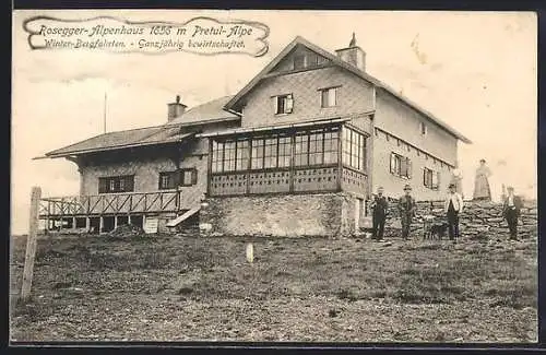 AK Pretul-Alpe, Rosegger-Alpenhaus, Männer mit Hüten