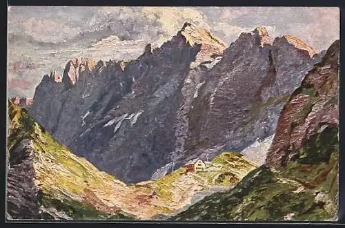 AK Lamsenjochhütte, Ansicht aus der Ferne