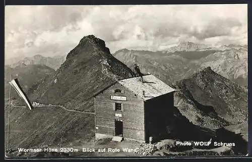 AK Wormser Hütte /Rote Wand, Berghütte und Rorte Wand aus der Vogelschau