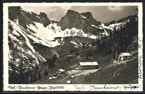 AK Jägerhütte /Tirol, Ansicht mit Tannheimer-Gruppe
