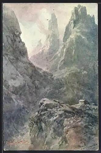 Künstler-AK Edward Theodore Compton: Vajolet-Hütte, Alpenidyll