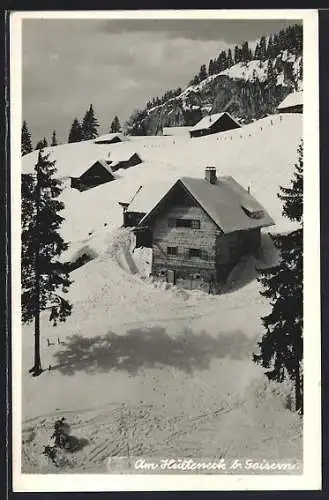 AK Bad Goisern, Jugendskiheim Hütteneck /Goisern, Berghütte mit Umgebung im Winter