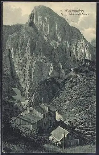 AK Stripsenjochhaus /Kaisergebirge, Berghütte mit Gipfelpanorama