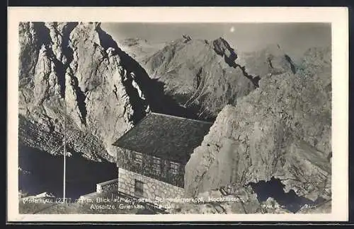 AK Meilerhütte, Berghütte mit Zugspitzen-Panorama aus der Vogelschau