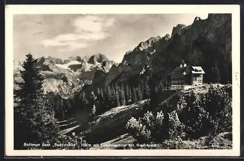 AK Gablonzer Haus Dachsteinblick mit Umgebung, Berghütte