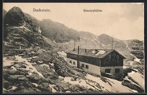 AK Simonyhütte am Dachstein, Berghütte mit Bergpanorama