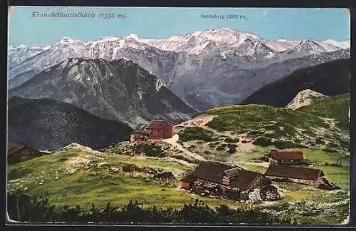 AK Kranabethsattelhütte, Gebäudeensemble mit Schönberg aus der Vogelschau