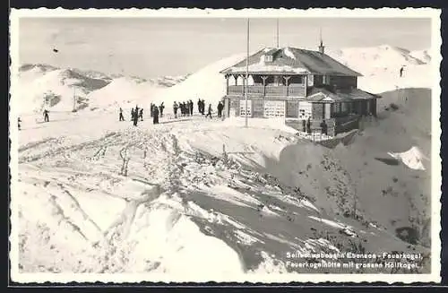 AK Ebensee, Seilschwebebahn Feuerkogel, Feuerkogelhütte mit grossen Höllkogel
