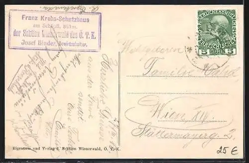 AK Franz Krebs-Schutzhaus am Schöpfl, Innen- und Aussenansicht der Hütte, Bew. Josef Binder