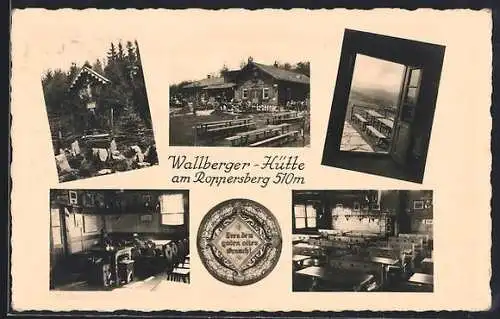 AK Wallberger-Hütte, Aussen- und Innenansicht der Berghütte, Flurkreuz
