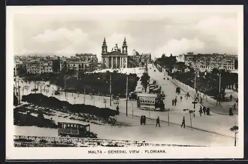AK Floriana, General View mit Strassenbahn