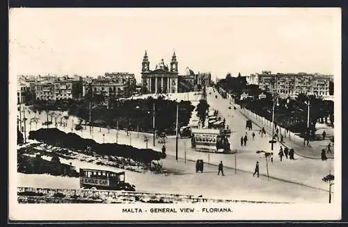 AK Floriana, General View mit Strassenbahn