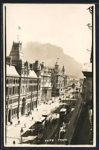 AK Cape Town, Strassenpartie mit Strassenbahnen
