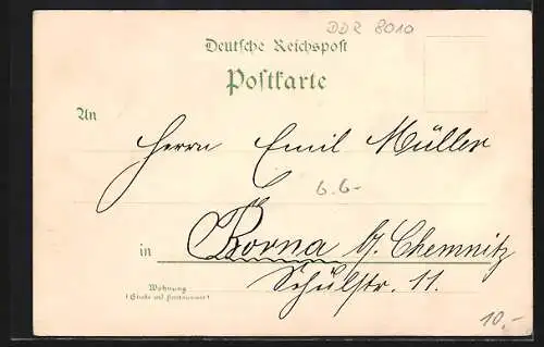 Lithographie Dresden, Italienisches Dörfchen, Jägerkaserne, Katholische Hofkirche