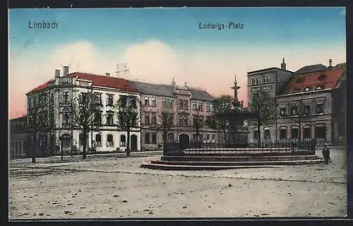 AK Limbach / Sa., Ludwigs-Platz mit Brunnen