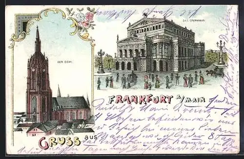 Lithographie Frankfurt a. Main, Opernhaus, Dom