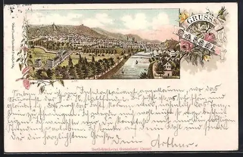 Lithographie Cassel, Teilansicht mit Brücke