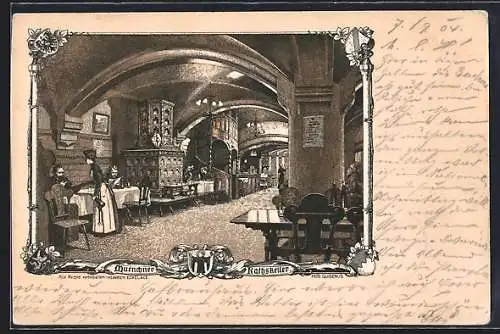 Lithographie München, Blick in den Münchner Rathskeller