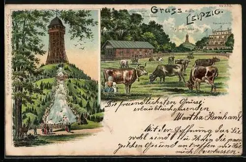 Lithographie Leipzig, Alpenhütte im Rosenthal, Schärbelberg, Kaiserpark