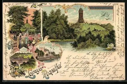 Lithographie Leipzig, Rosental, Schützenhof, Kaiserpark
