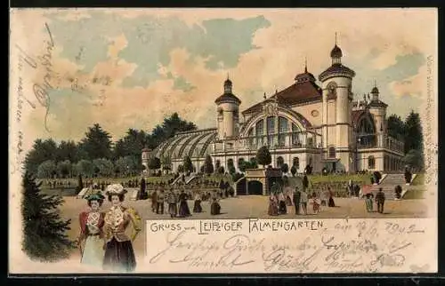 Lithographie Leipzig, Der Palmengarten mit Besuchern