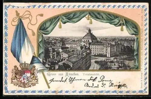 Passepartout-Lithographie München, Justizpalast, Wappen-Passepartout