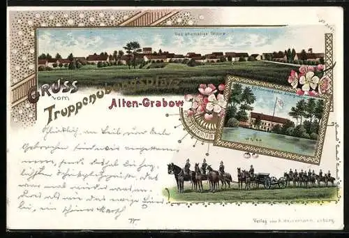 Lithographie Alten-Grabow, Truppenübungsplatz, Kgl. Kommandantur Altengrabow, Das ehemalige Gloine