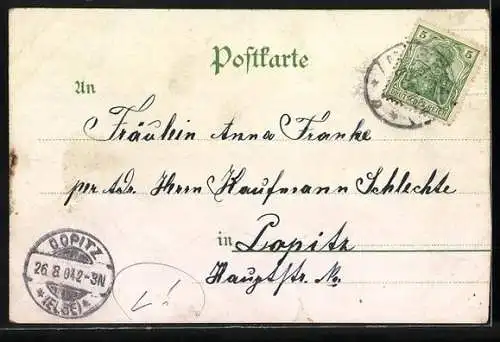 Lithographie Pirna, Partie in der Gartenstrasse