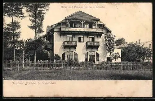 AK Ostrau / Schandau, Hotel & Pension Ostrauer Scheibe, Gartenpartie