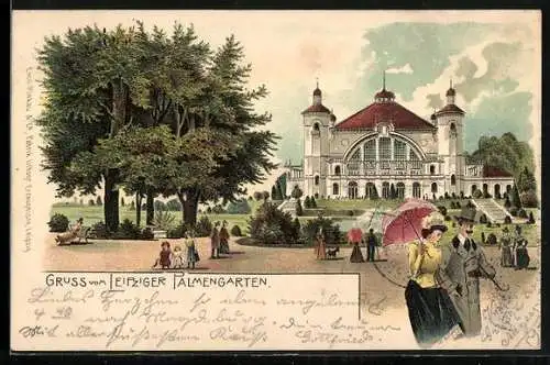 Lithographie Leipzig, Der Palmengarten mit Besuchern