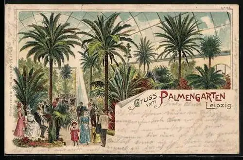 Lithographie Leipzig, Gruss vom Palmengarten