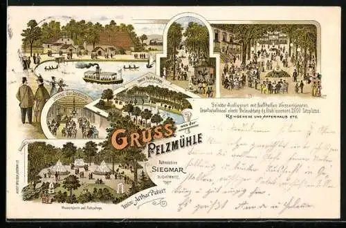 Lithographie Siegmar bei Chemnitz, Gasthaus Pelzmühle, Neue Teich-Anlage