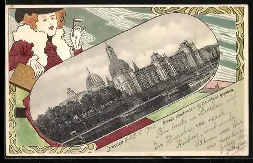 AK Dresden, Kunstakademie, Jugendstil-Passepartout