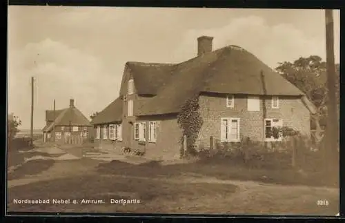 AK Nebel a. Amrum, Partie im Dorf bei Häusern mit Reetdächern