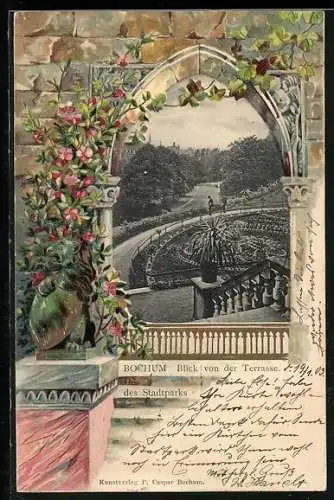 Passepartout-Lithographie Bochum, Blick von der Terrasse des Stadtparks