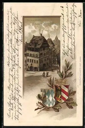 Passepartout-Lithographie Nürnberg, Albrecht Dürer Haus, Wappen