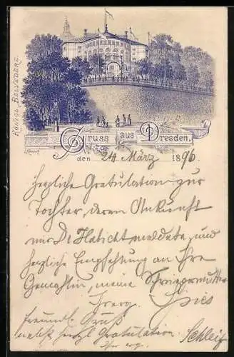 Lithographie Dresden, Blick auf das Königl. Belvedere