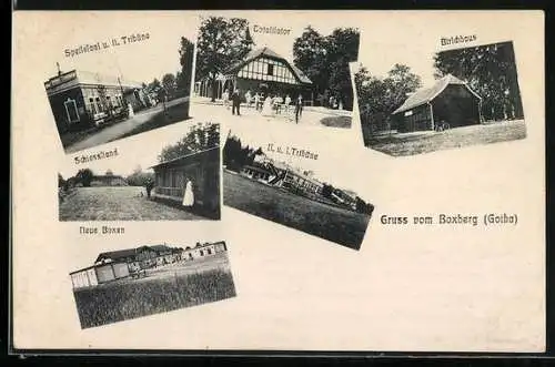 AK Boxberg /Gotha, Speisesaal und II. Tribüne, Neue Boxen, Birschhaus