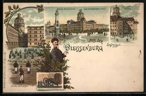 AK Leipzig, Schloss Pleissenburg, Exercierplatz, Schlosshof u. Wache