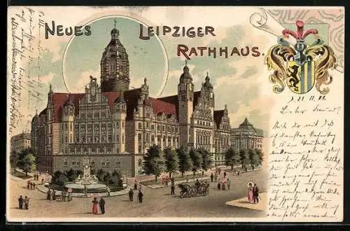 Lithographie Leipzig, Ansicht des neuen Rathaus