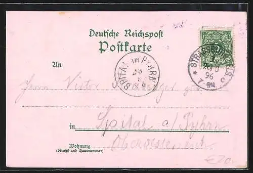 Lithographie Strassburg, Münster, Kaiserliches Palais, Bahnhof, Elsässerinnen in Tracht