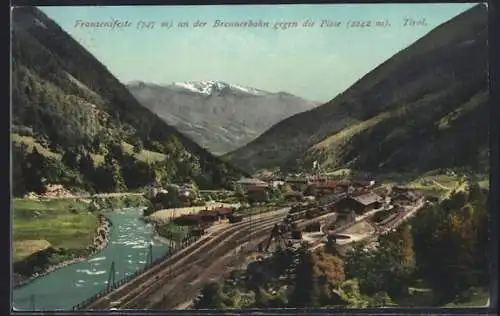 AK Franzensfeste, Teilansicht mit Eisenbahn und Fluss
