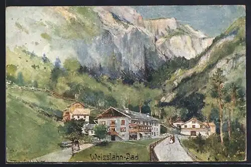 Künstler-AK Tiers, Weisslahnbad, Ortspartie