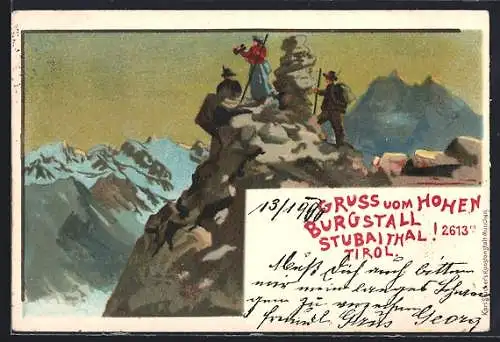 AK Hoher Burgstall /Stubaithal, Bergsteiger auf dem Gipfel