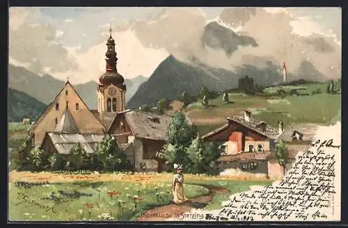 Künstler-AK P. Schmohl: Sterzing, Teilansicht mit Pfarrkirche