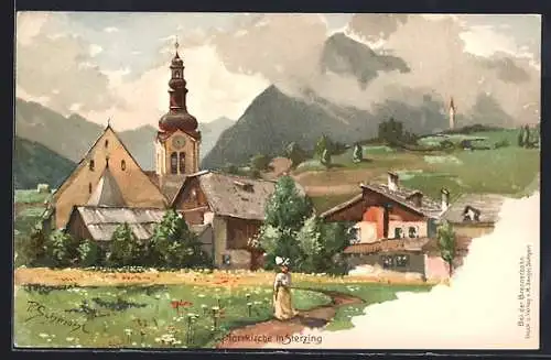 Künstler-AK P. Schmohl: Sterzing, Teilansicht mit Pfarrkirche