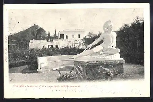 AK Corfou, Villa Impériale, Statue d`Achille