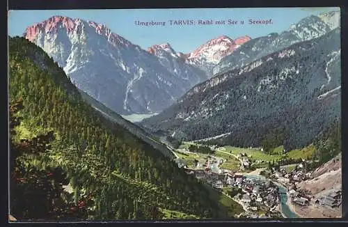 AK Raibl /Tarvis, Ortsansicht mit See und Seekopf