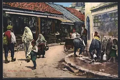 AK Sarajevo, Menschen in Trachten im Ort